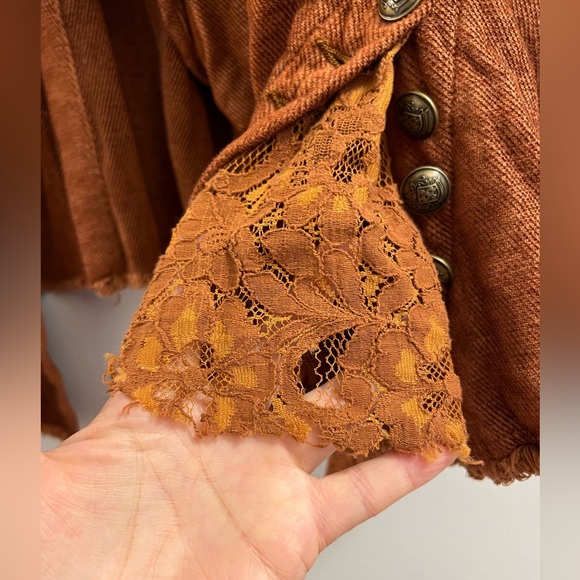 16. Free People Throwback Corduroy Military Lace Bell Sleeve Jacket Blazer - Picture 11 of 16